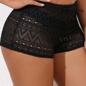 #24-Beach Women's Fashionable Black Hollow Out Cover Up